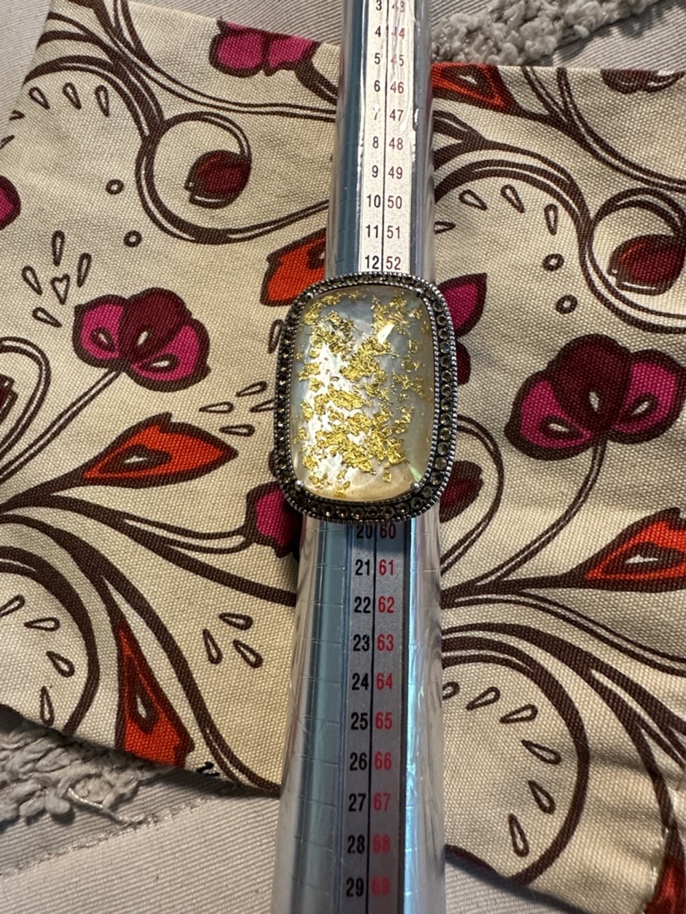 Gold Flake Resin Sterling Statement Ring Sz 8
